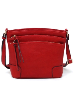 Fashion Multi Zip Pocket Crossbody Bag WU059 RED
